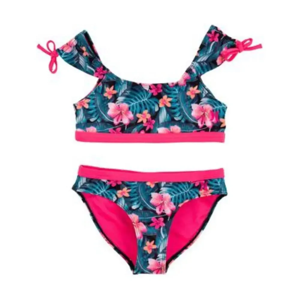 Hurley 2-Piece Set Girls Large Multi UPF 50+ Crop Top Tankini Swimsuit DDR289